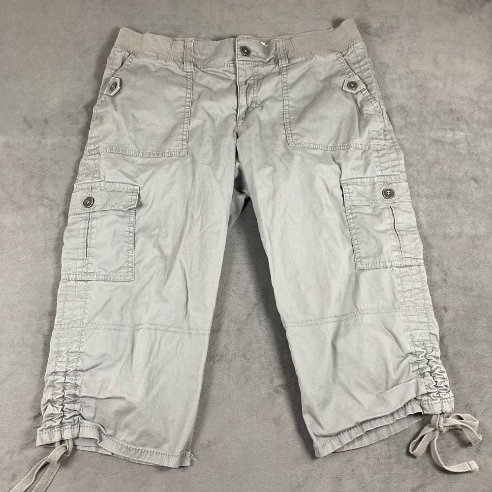 Sonoma Life Style Womens Gray Cargo Capri Mid Rise Ruched Tie Hem Pants Size 10